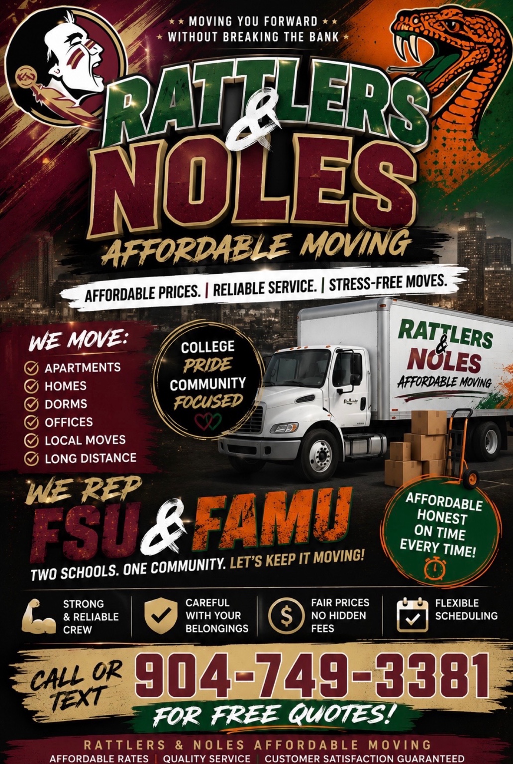 Rattlers and Noles Affordable Moving promotional graphic